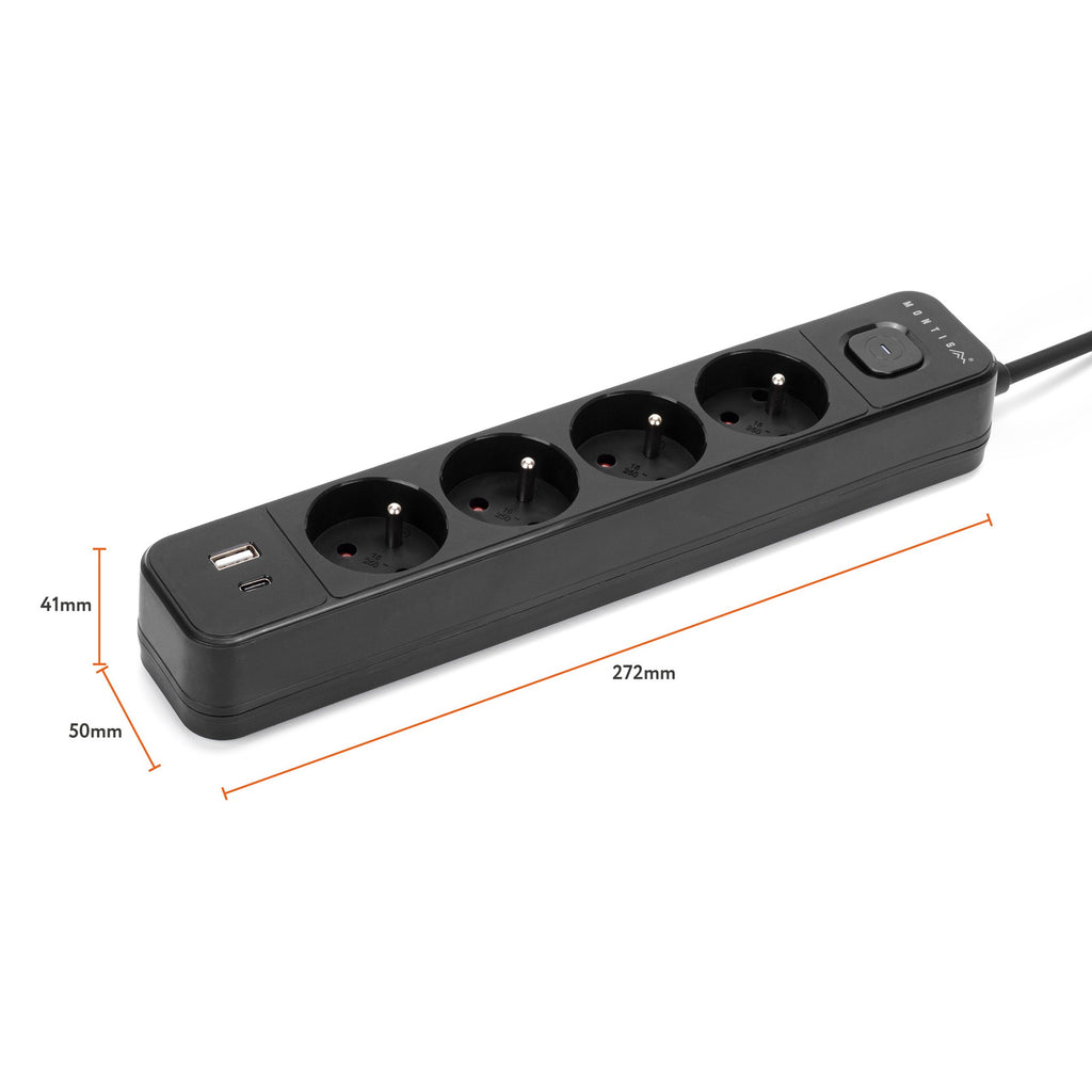 Przedłużacz elektryczny czarny 4-gniazdowy z USB MONTIS 1,5m MT186-BK-1,5