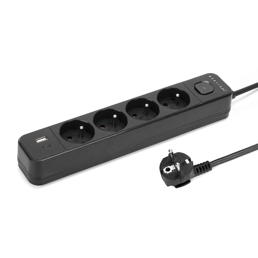 Przedłużacz elektryczny czarny 4-gniazdowy z USB MONTIS 3m MT186-BK-3