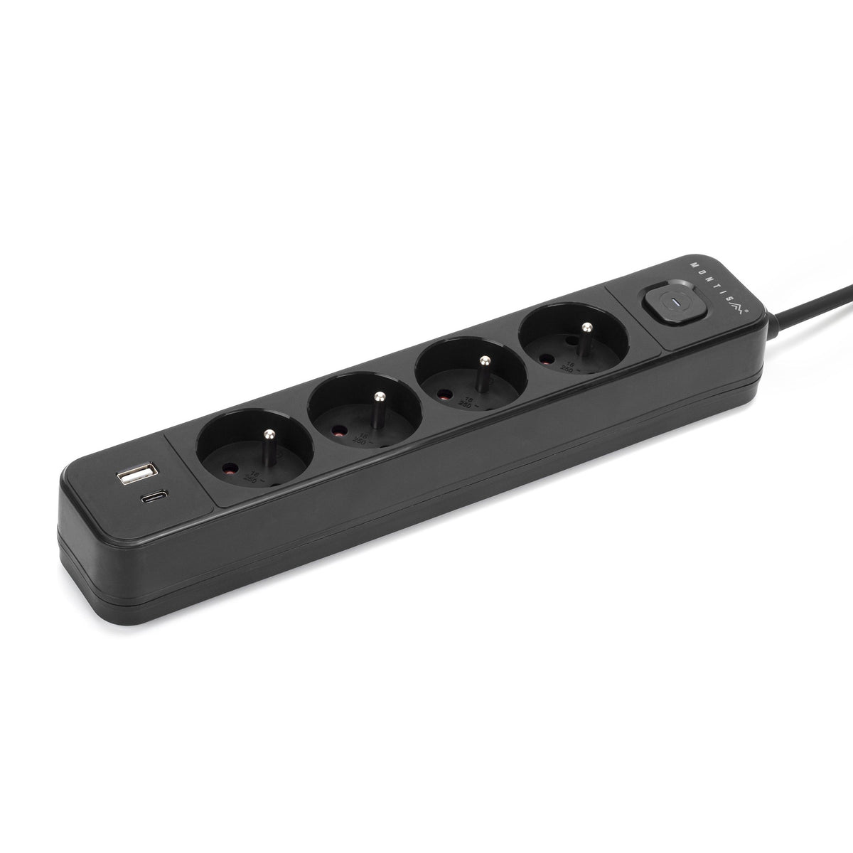Przedłużacz elektryczny czarny 4-gniazdowy z USB MONTIS 3m MT186-BK-3