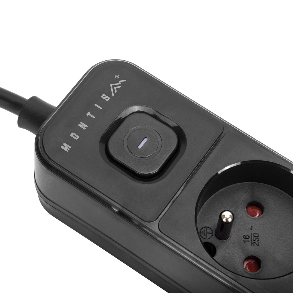 Przedłużacz elektryczny czarny 4-gniazdowy z USB MONTIS 5m MT186-BK-5