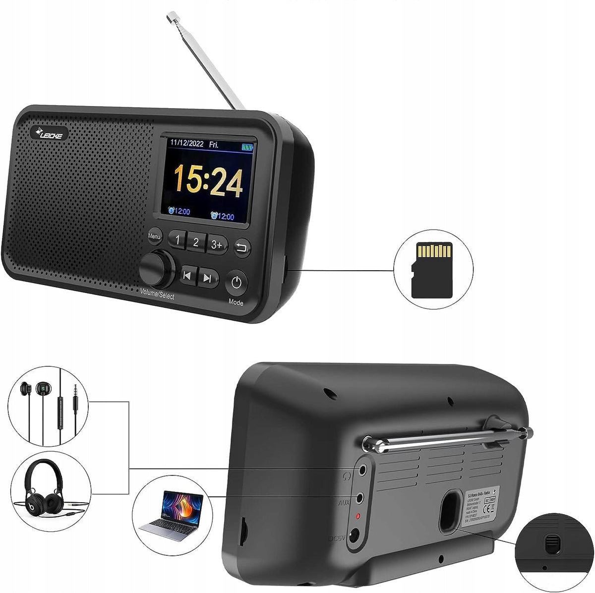 Przenośne radio LEICKE z Bluetooth, DAB/FM, 2,41'', 4000mAh, microSD/TF/AUX