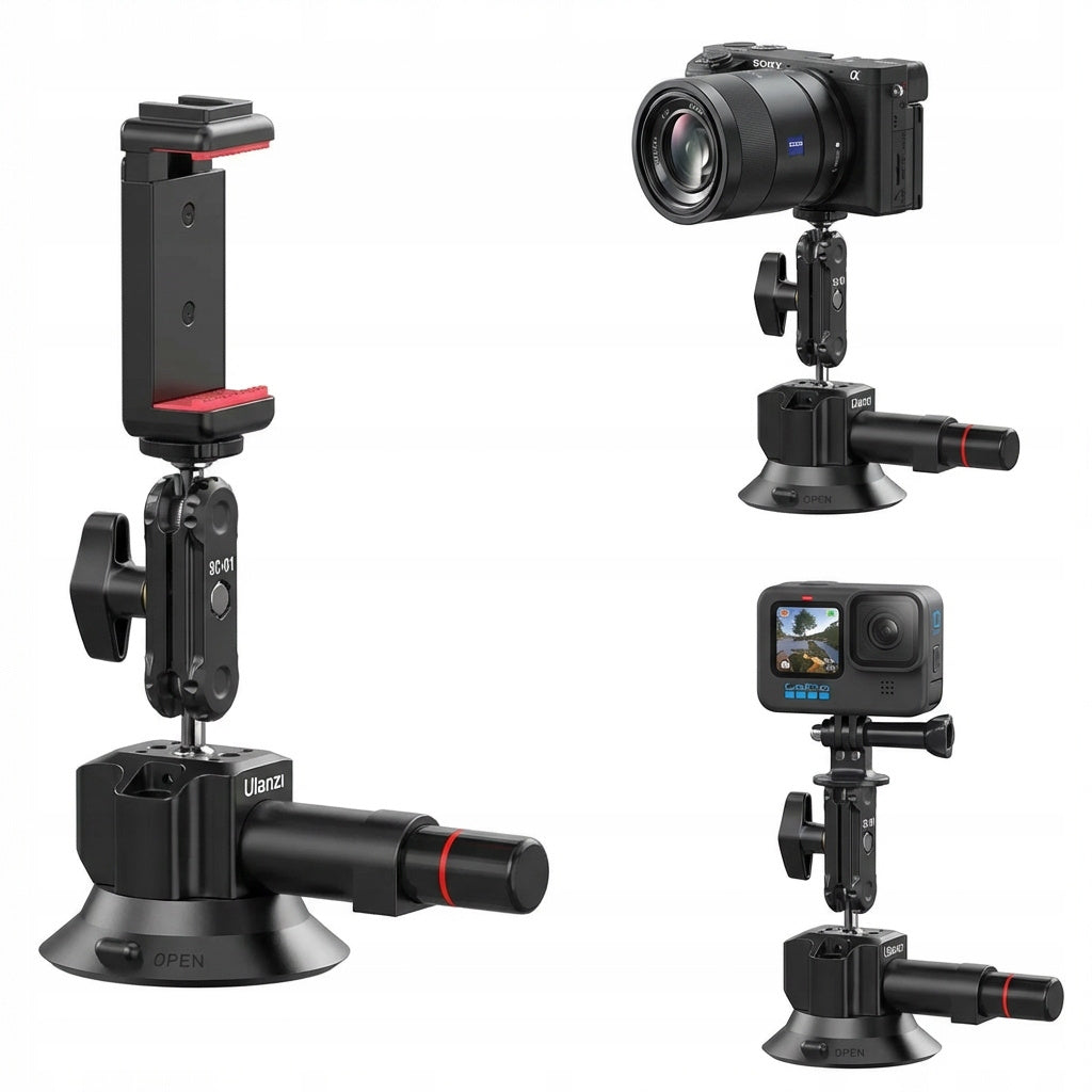 Przyssawka Ulanzi SC-01 z Magic Arm, uchwytem do smartfona i kamer GoPro