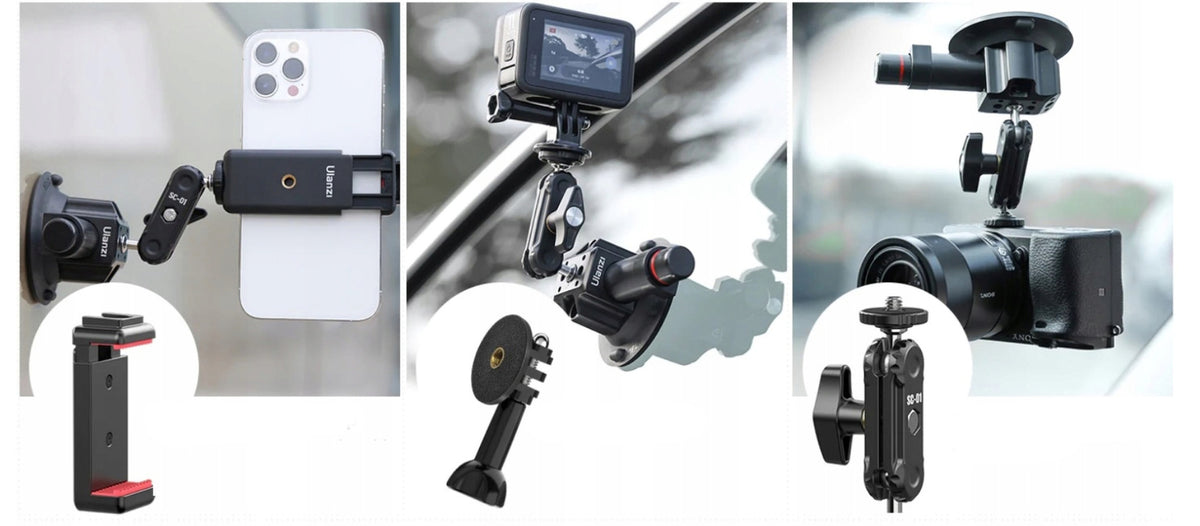Przyssawka Ulanzi SC-01 z Magic Arm, uchwytem do smartfona i kamer GoPro