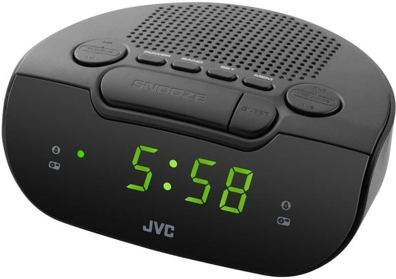 Radiobudzik radio FM budzik JVC czarne funkcjonalne estetyczne eleganckie