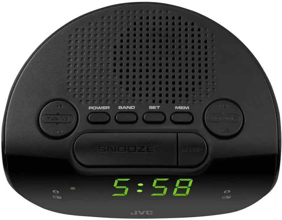 Radiobudzik radio FM budzik JVC czarne funkcjonalne estetyczne eleganckie