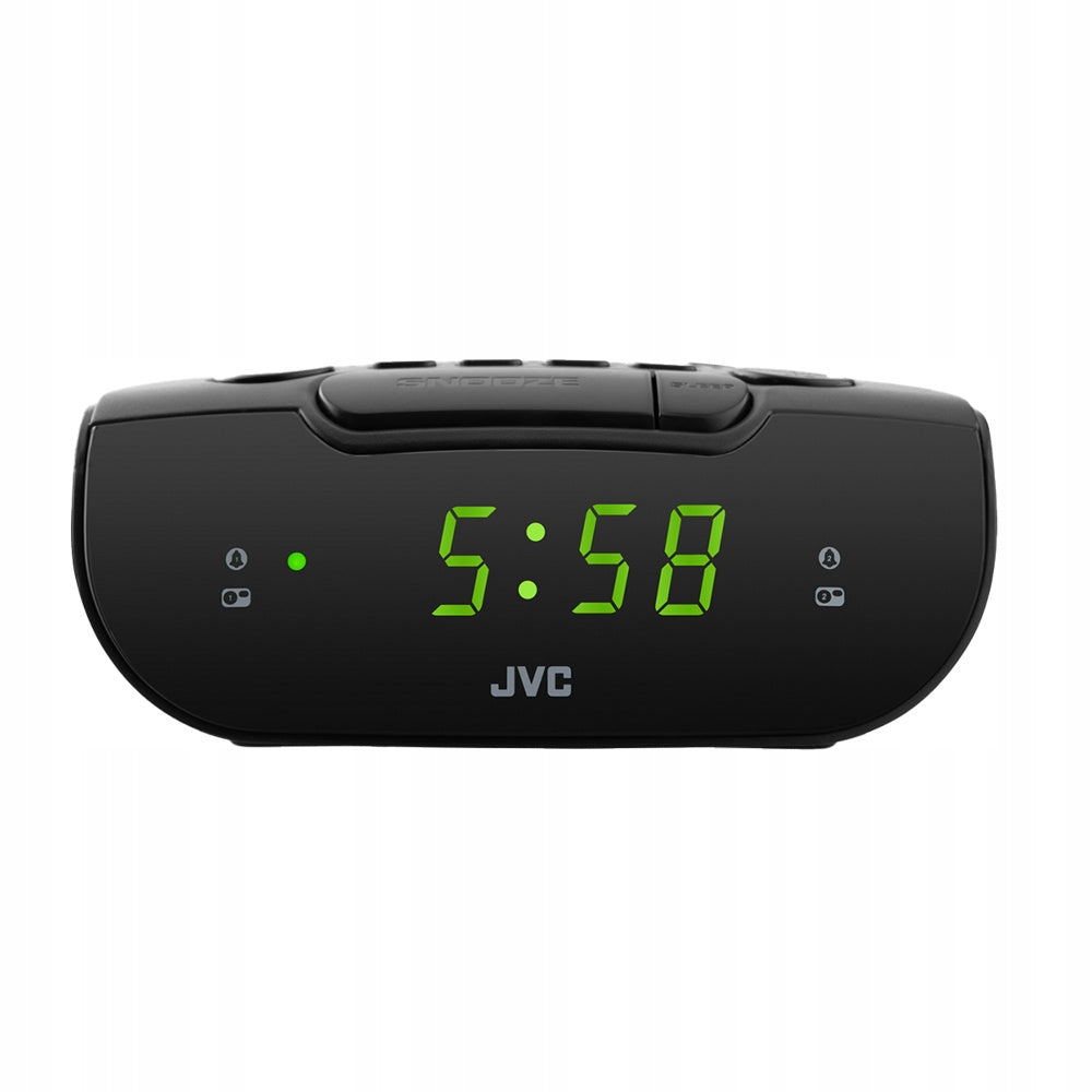Radiobudzik radio FM budzik JVC czarne funkcjonalne estetyczne eleganckie