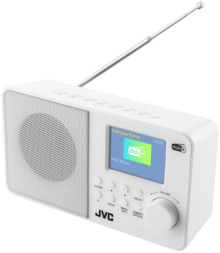 Radio sieciowo-bateryjne DAB+, FM JVC RA-E611W-DAB BestTuneTM z budzikiem