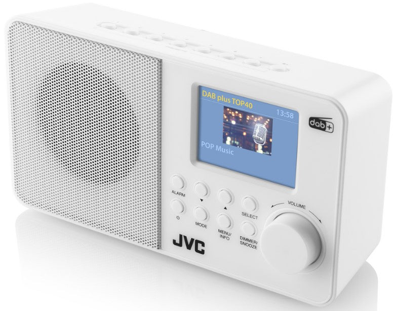 Radio sieciowo-bateryjne DAB+, FM JVC RA-E611W-DAB BestTuneTM z budzikiem
