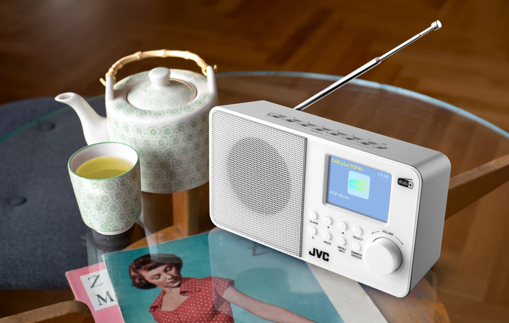 Radio sieciowo-bateryjne DAB+, FM JVC RA-E611W-DAB BestTuneTM z budzikiem