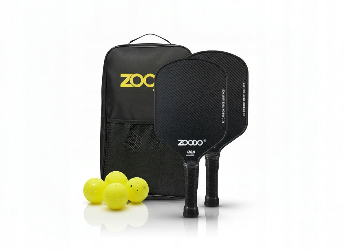 Rakiety do pickleball ZOODO P6 3K carbon fiber black + 4 piłki USAPA