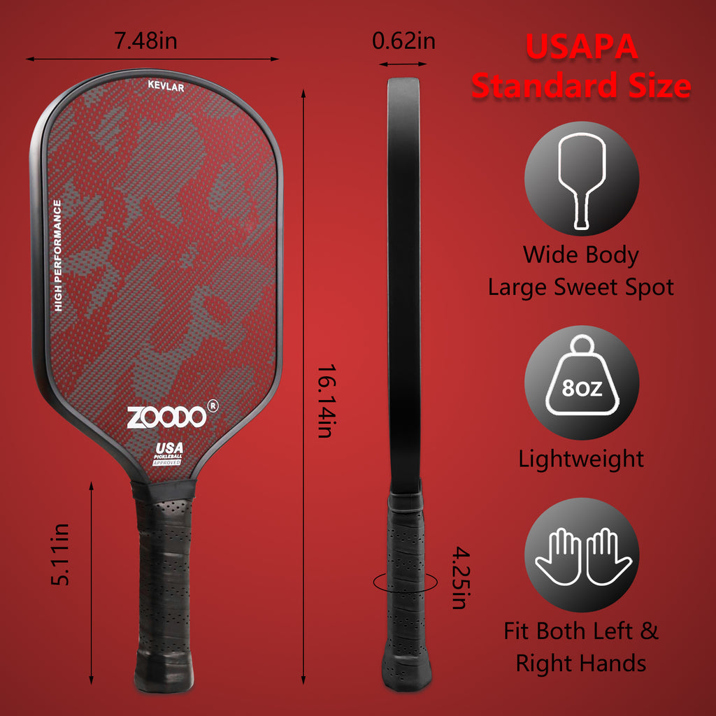 Rakiety do pickleball ZOODO P7 Kevlar red camo + (4 piłki, torba) USAPA