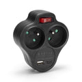 Rozgałęźnik sieciowy podwójny z wyłącznikiem i gniazdami USB czarny MT144-BK