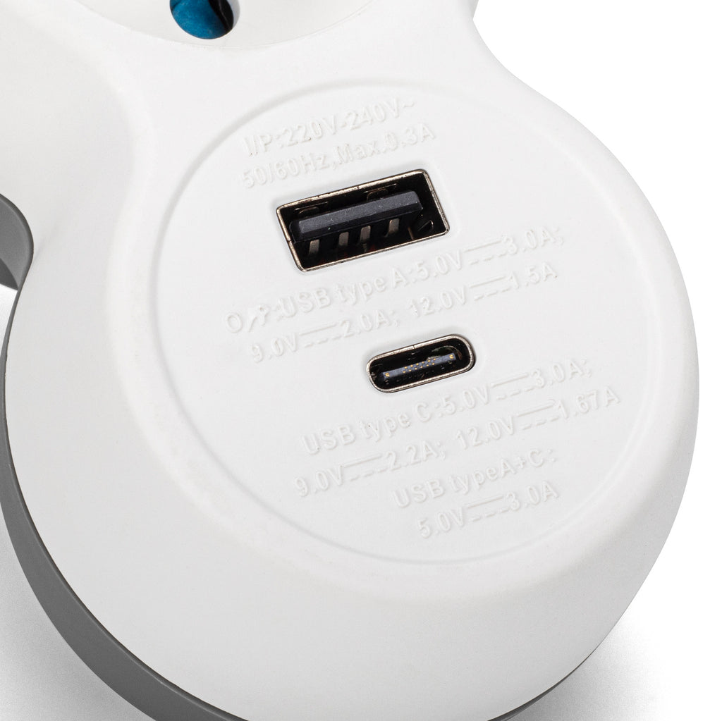 Rozgałęźnik sieciowy pojedynczy z gniazdami USB MT190-WG