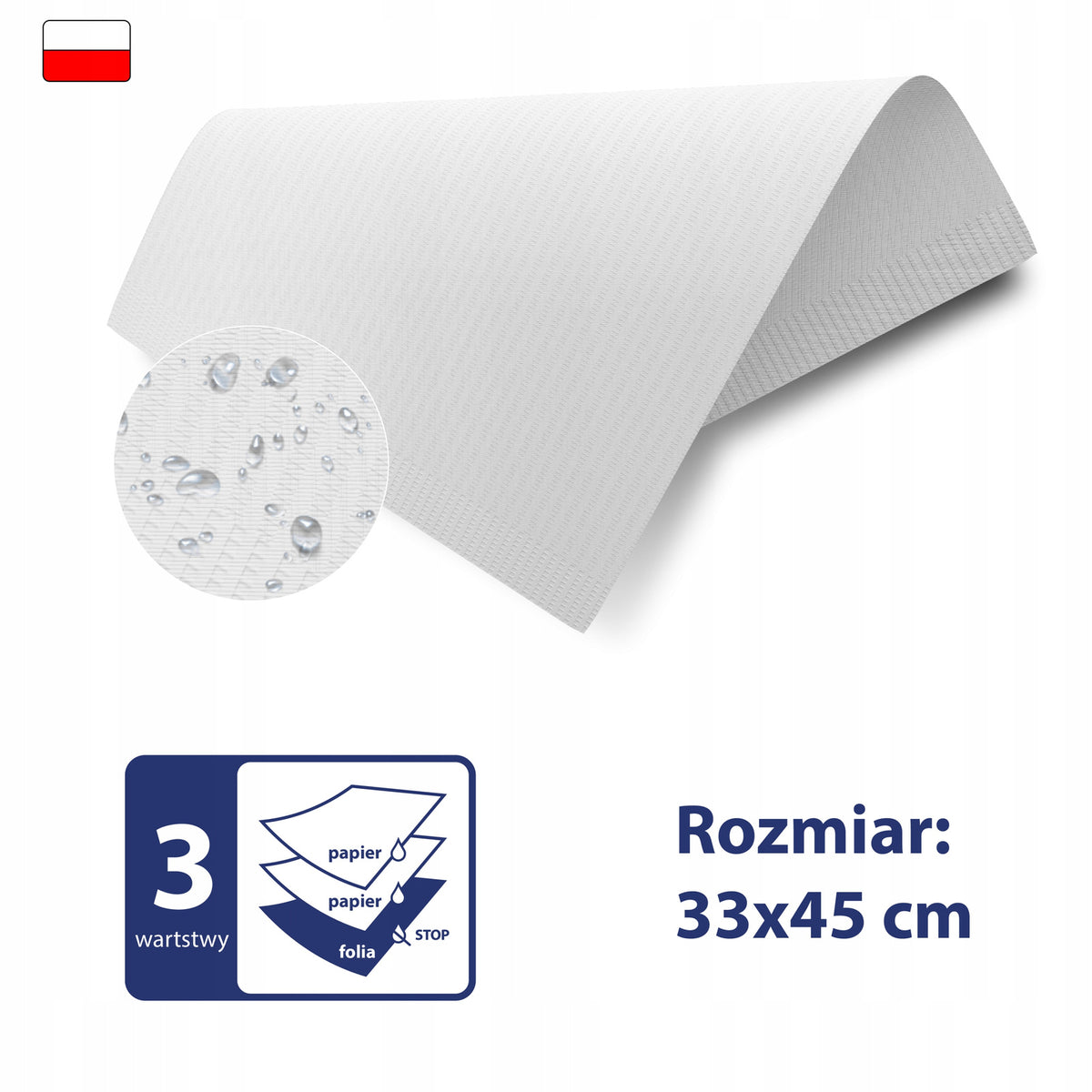 Serwety podkłady higieniczne Podfoliowane wodoodporne 3 warstwy 30szt PL 8%
