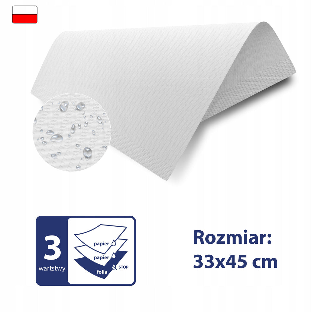 Serwety podkłady higieniczne Podfoliowane wodoodporne 3warstwy 10szt PL 8%