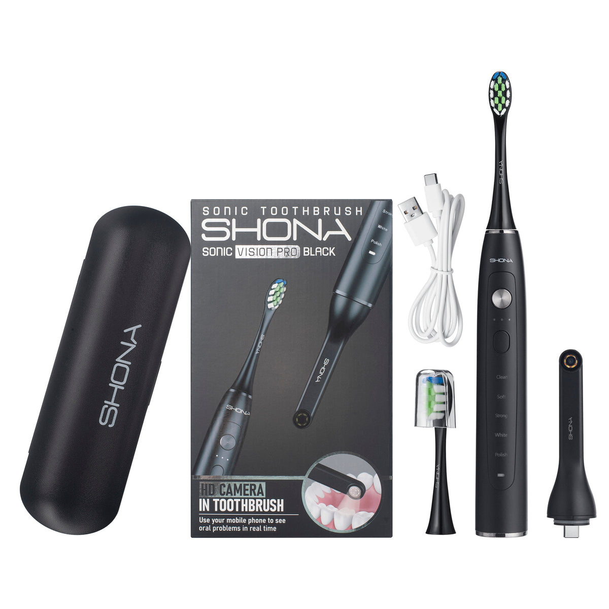 Soniczna szczoteczka do zębów SHONA sonic vision pro black + kamera Wi-fi
