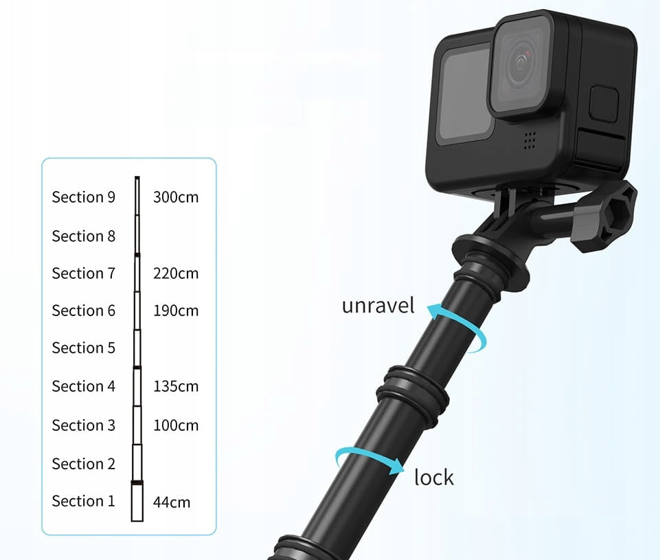 Selfie stick 3m Telesin do kamer sportowych (IS-MN) carbon monopod