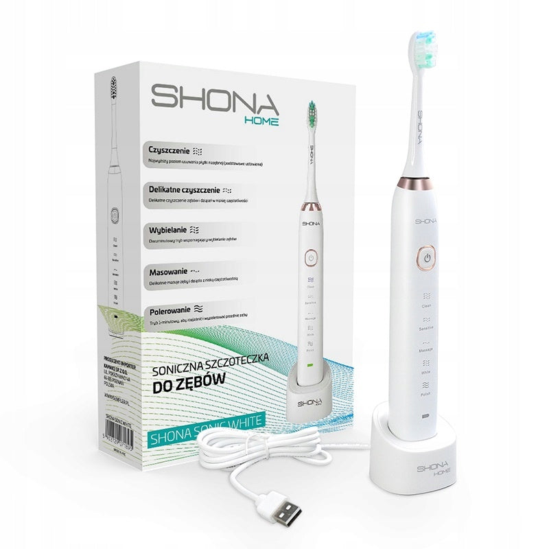 Shona Home Basic szczoteczka soniczna + 2 końcówki (zestaw: etui+ładowarka)