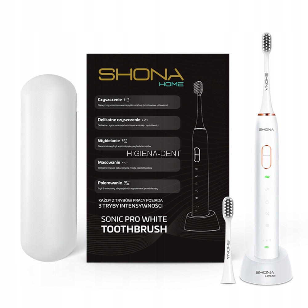 Shona Home pro - szczoteczka soniczna do zębów (biała, etui, 2x końcówki)