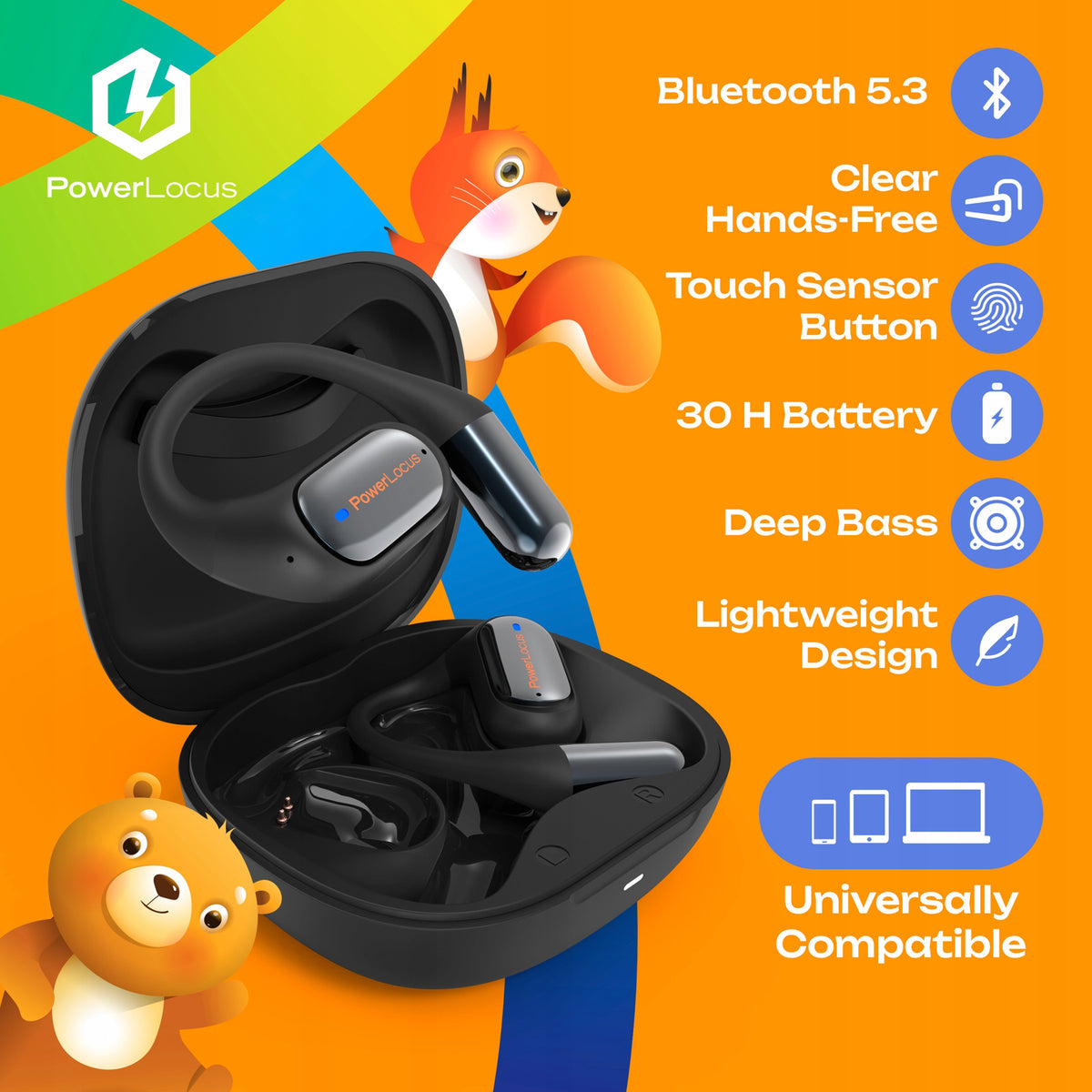 Słuchawki bezprzewodowe Bluetooth PowerLocus Open Ear dla dzieci Mkids1