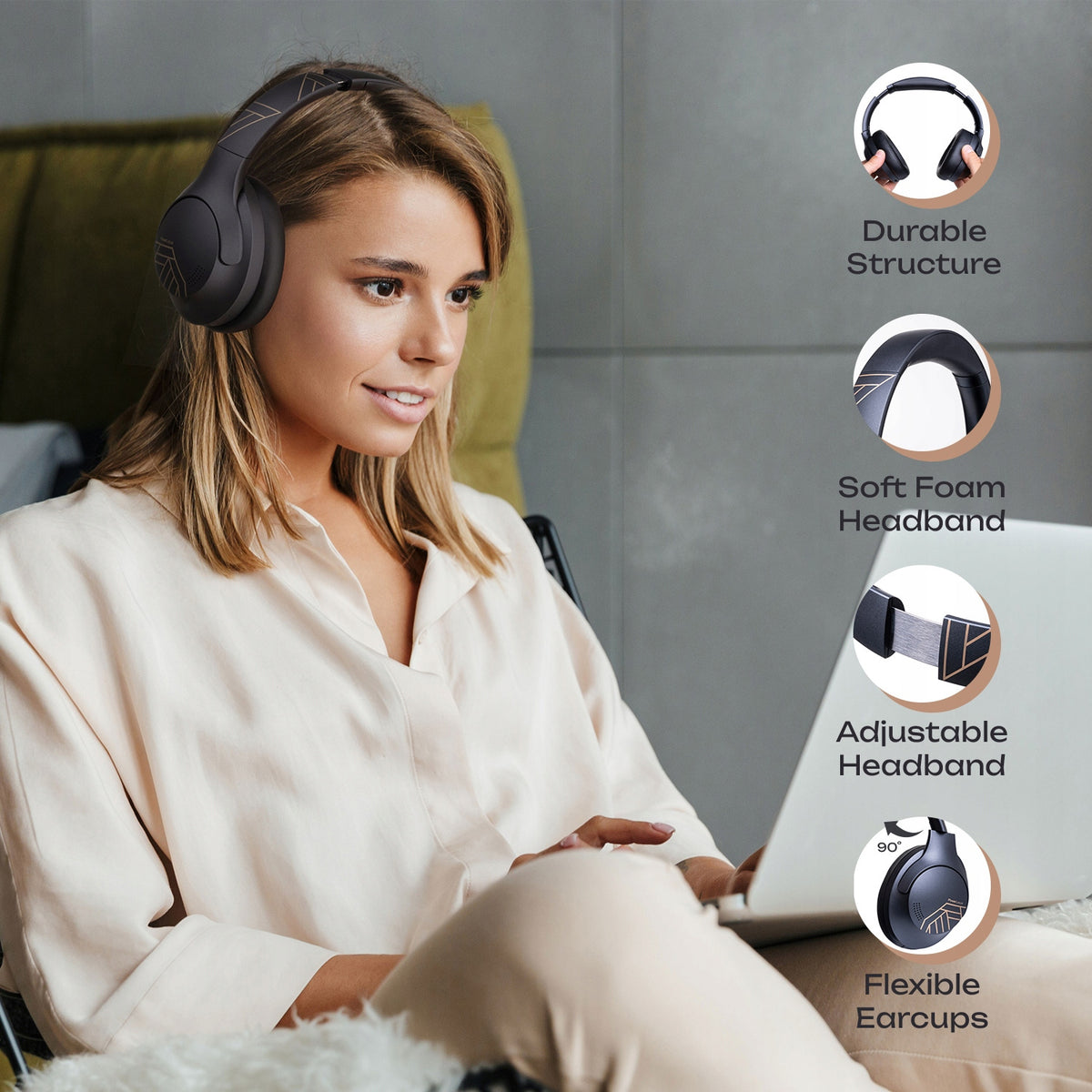 Słuchawki Bluetooth PowerLocus P3 BlackGold Mikrofon Etui AUX BT Bluetooth