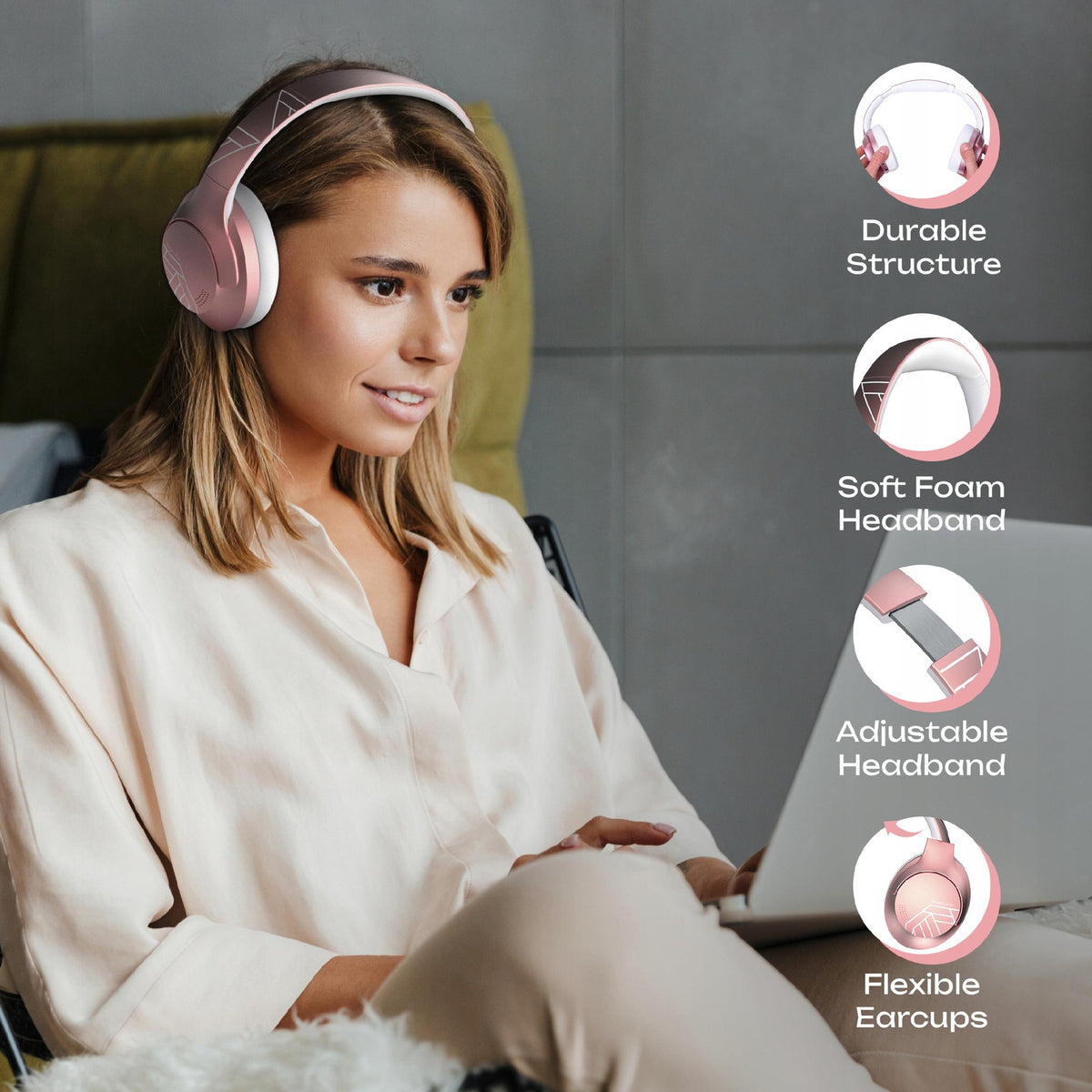 Słuchawki Bluetooth PowerLocus P3 RoseGoldMikrofon Etui AUX BT Bluetooth