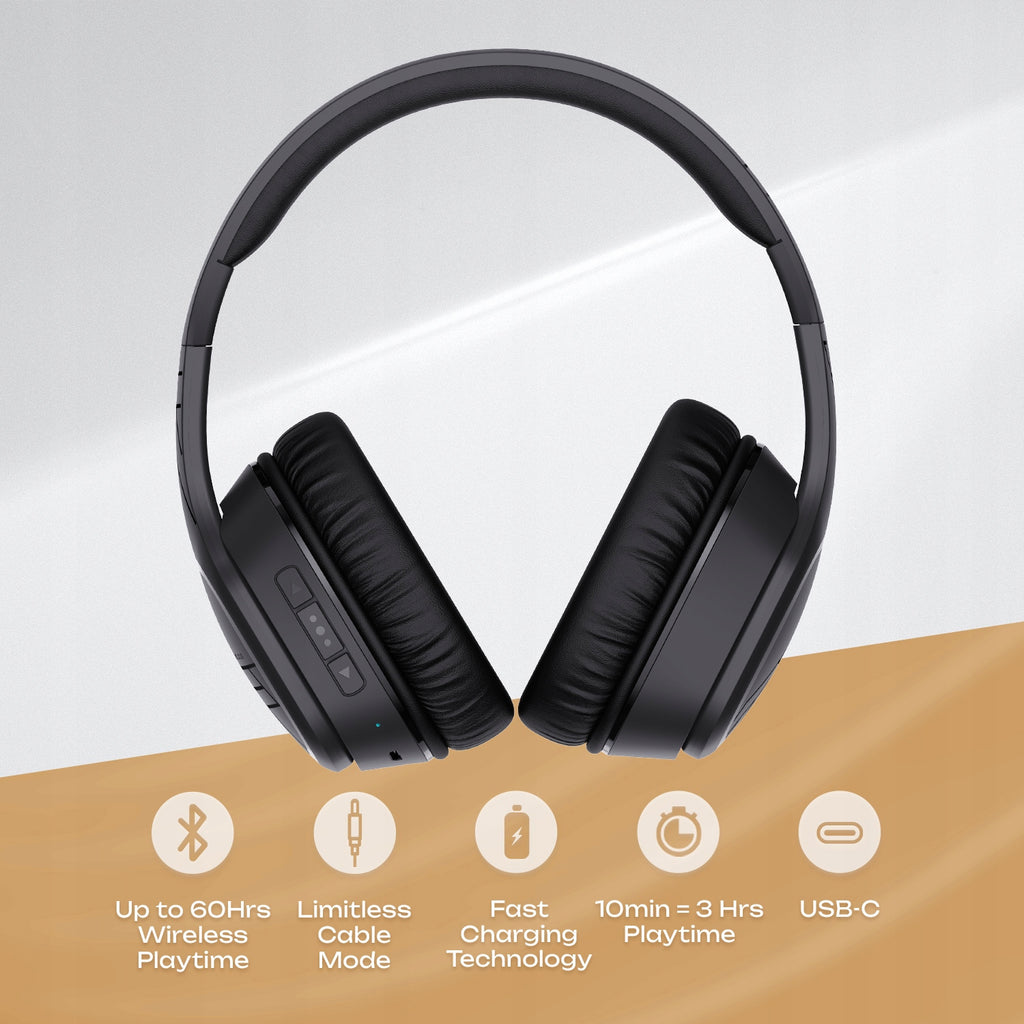 Słuchawki Bluetooth PowerLocus P7 Black Over-Ear Mikrofon AUX BT 50h
