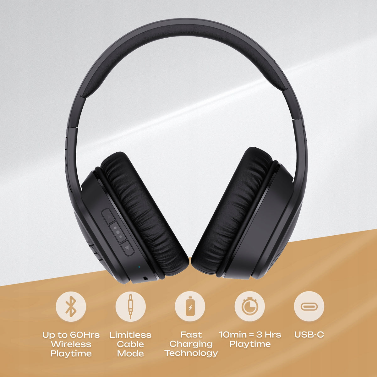 Słuchawki Bluetooth PowerLocus P7 Black Over-Ear Mikrofon AUX BT 50h