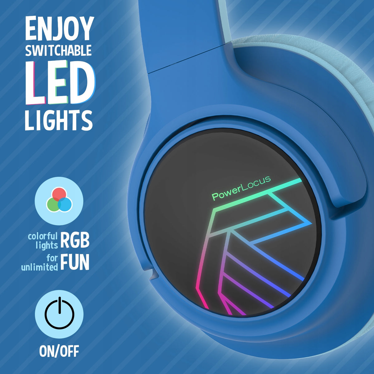 Słuchawki dla dzieci PowerLocus Bobo BlackBlue bezprzewodowe LED / AUX