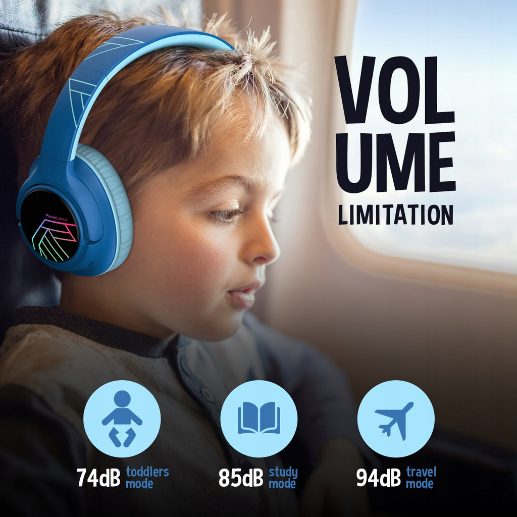 Słuchawki dla dzieci PowerLocus Bobo BlackBlue bezprzewodowe LED / AUX