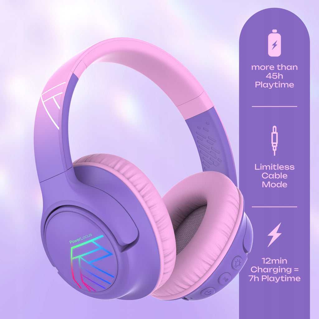 Słuchawki dla dzieci PowerLocus Bobo Purple bezprzewodowe LED AUX