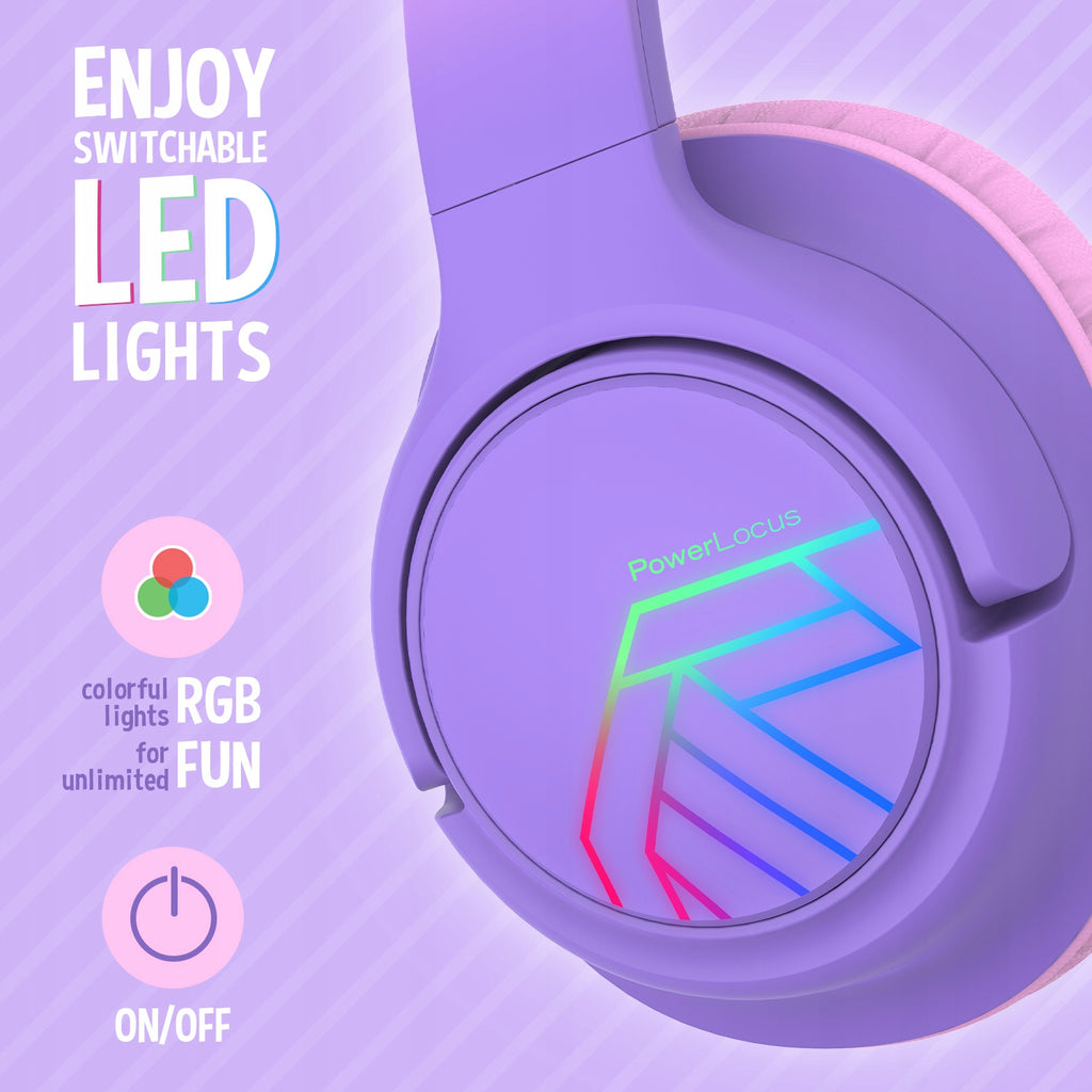 Słuchawki dla dzieci PowerLocus Bobo Purple bezprzewodowe LED AUX