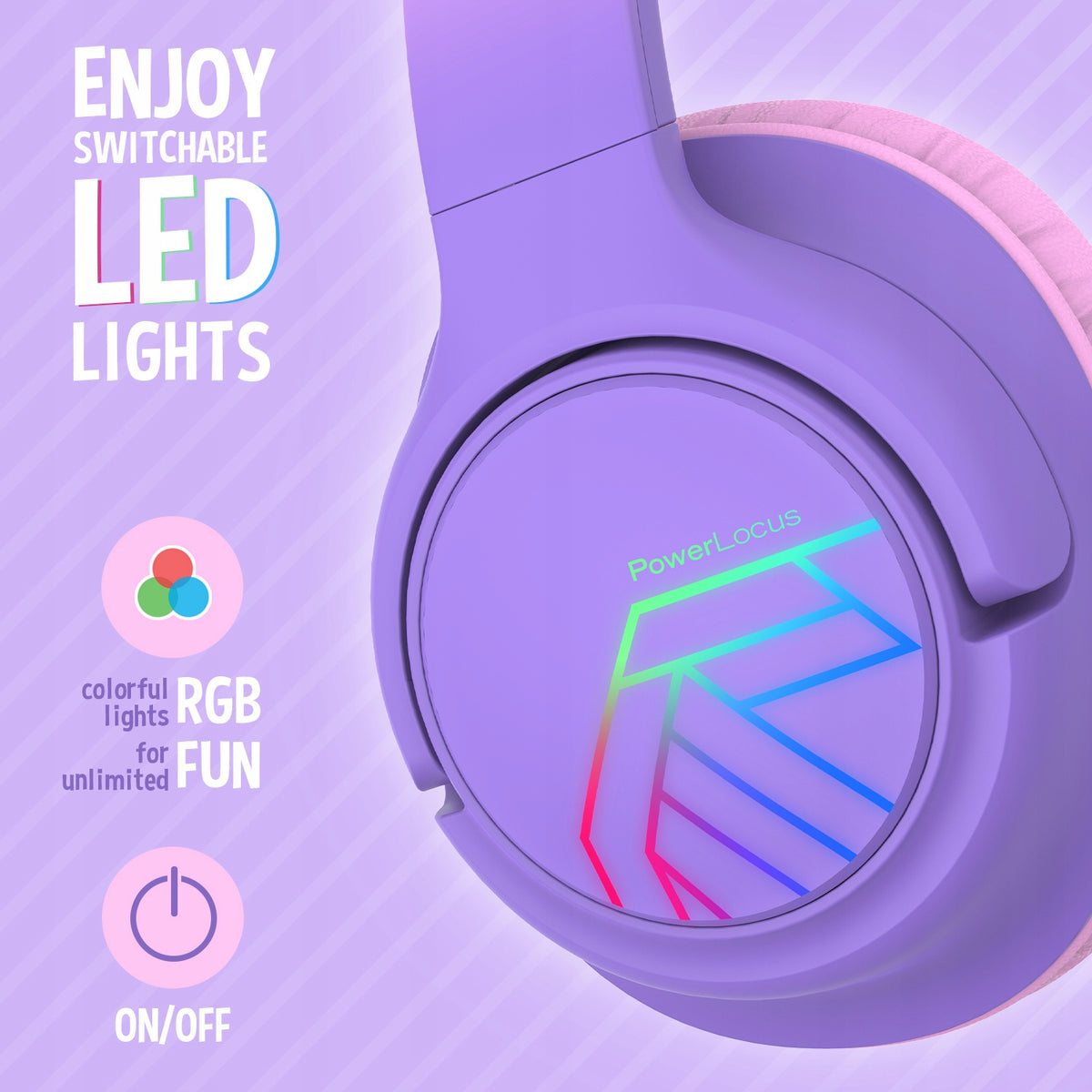 Słuchawki dla dzieci PowerLocus Bobo Purple bezprzewodowe LED AUX