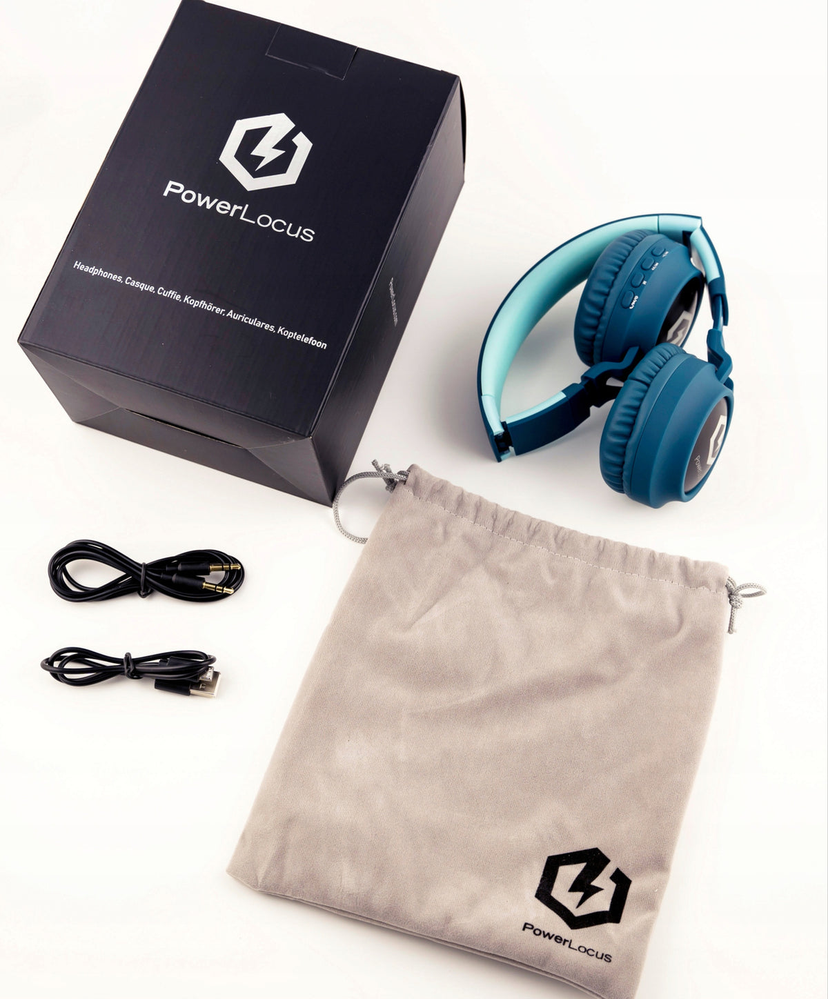 Słuchawki dla dzieci PowerLocus Buddy Blue bezprzewodowe LED Mikro SD AUX