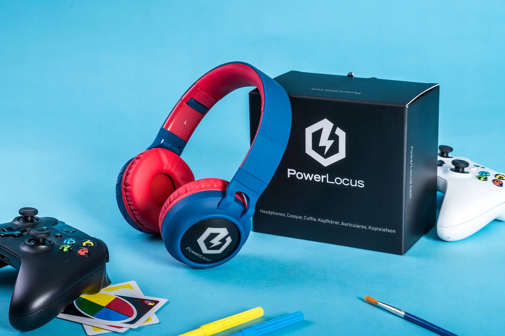 Słuchawki dla dzieci PowerLocus Buddy BlueRed bezprzewodowe LED MikroSD AUX