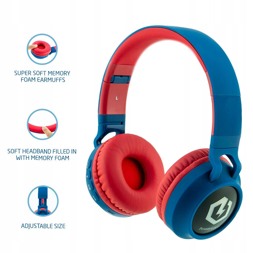 Słuchawki dla dzieci PowerLocus Buddy BlueRed bezprzewodowe LED MikroSD AUX