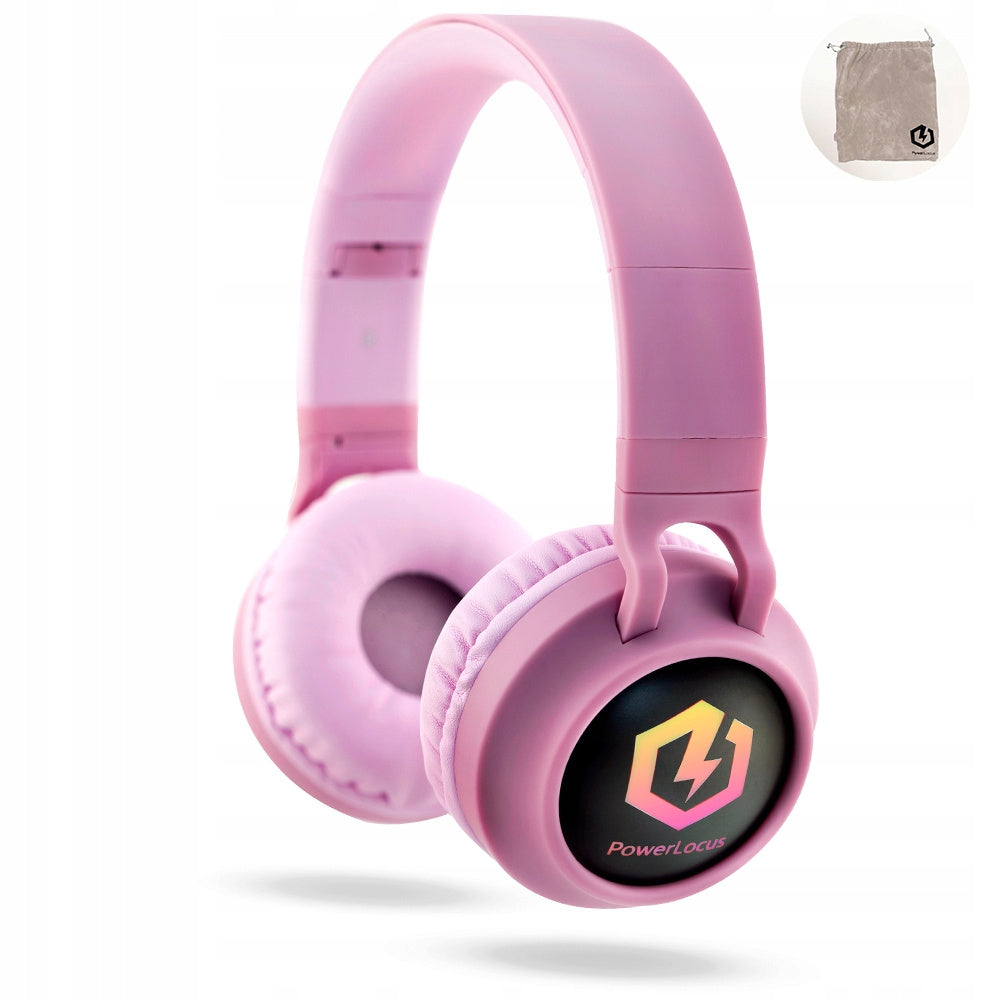 Słuchawki dla dzieci PowerLocus Buddy Pink bezprzewodowe LED Mikro SD AUX