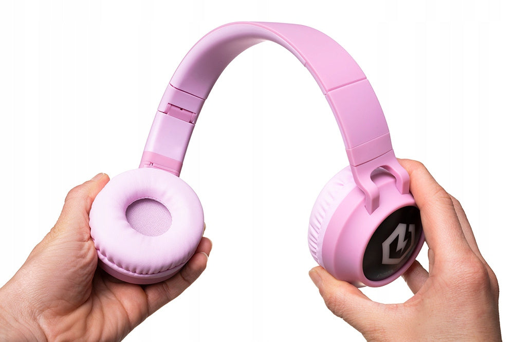 Słuchawki dla dzieci PowerLocus Buddy Pink bezprzewodowe LED Mikro SD AUX