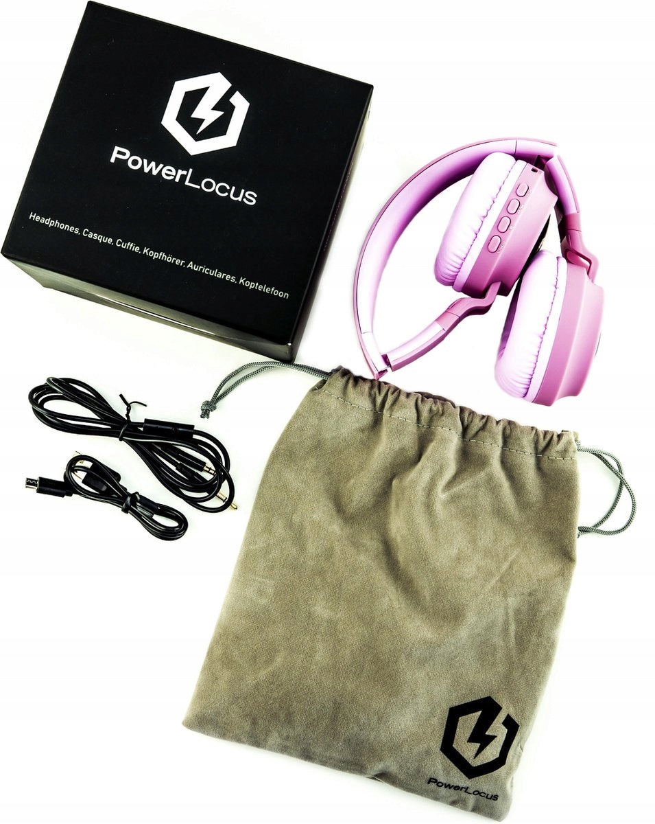 Słuchawki dla dzieci PowerLocus Buddy Pink bezprzewodowe LED Mikro SD AUX