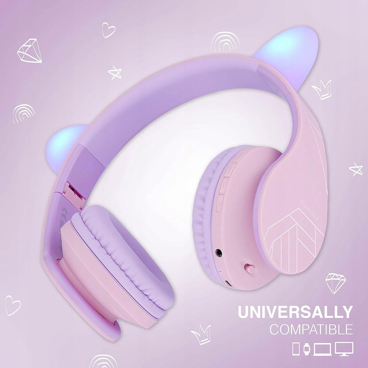Słuchawki dla dzieci PowerLocus Kids PurplePink CAT bezprzewodowe Bluetooth