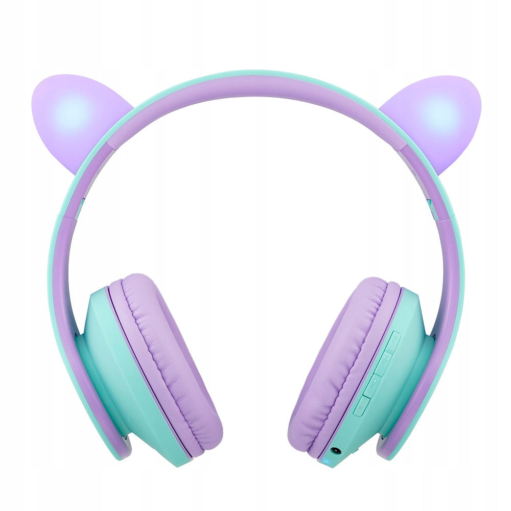 Słuchawki dla dzieci PowerLocus Kids TealPurple cat bezprzewodowe Bluetooth