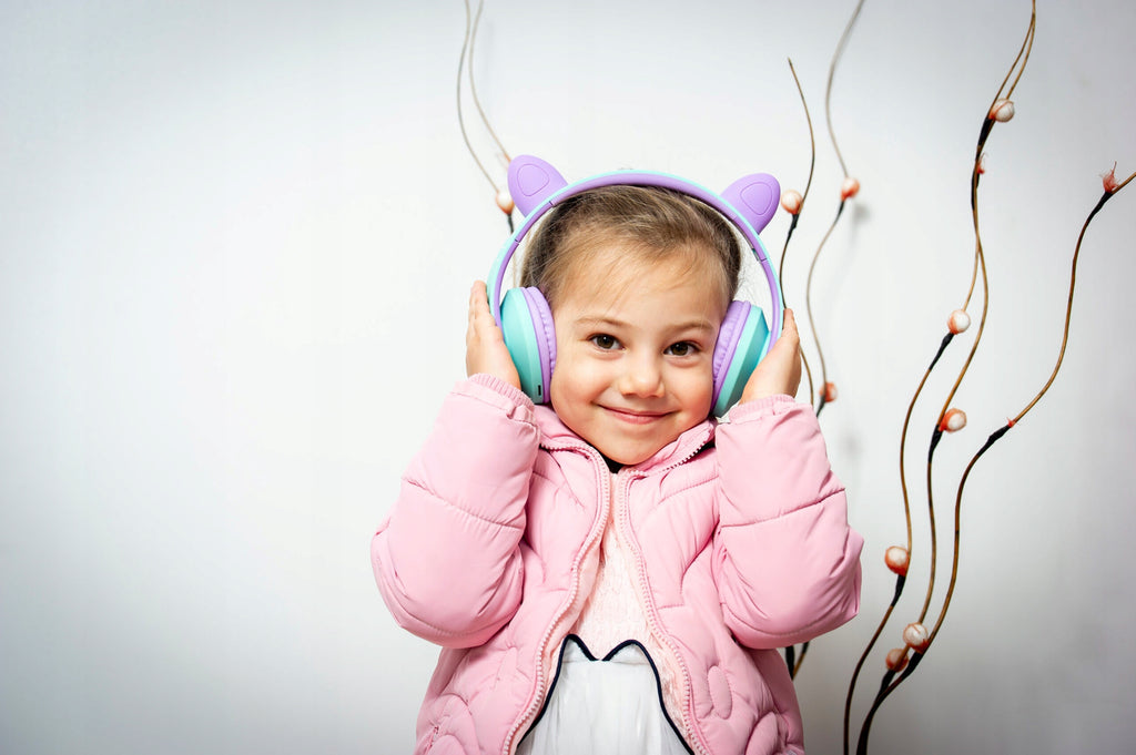 Słuchawki dla dzieci PowerLocus Kids TealPurple cat bezprzewodowe Bluetooth