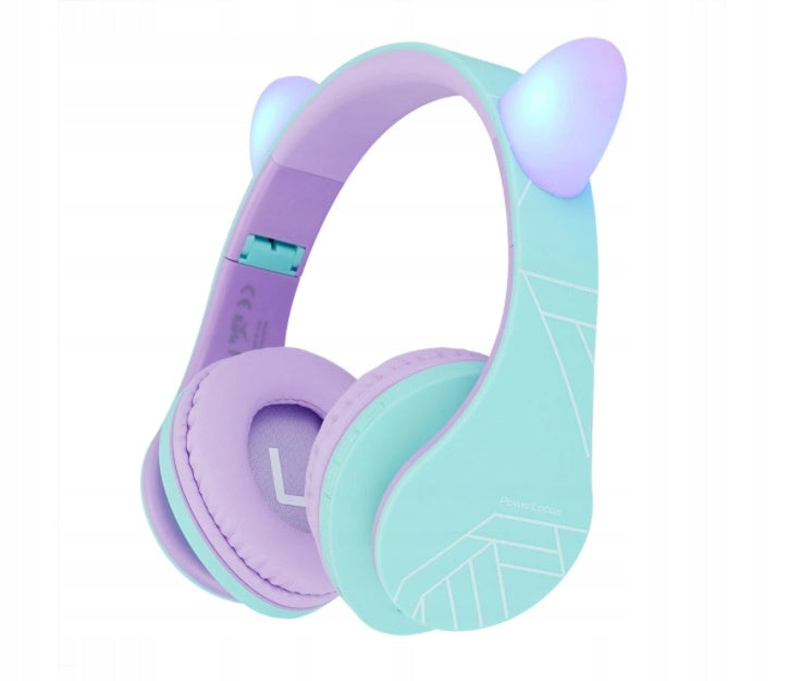 Słuchawki dla dzieci PowerLocus Kids TealPurple cat bezprzewodowe Bluetooth