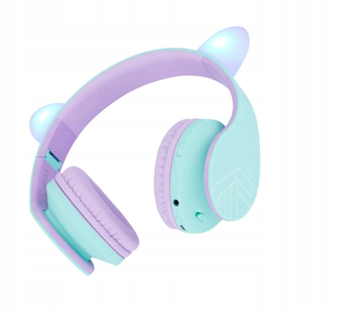 Słuchawki dla dzieci PowerLocus Kids TealPurple cat bezprzewodowe Bluetooth
