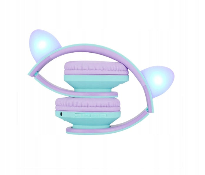 Słuchawki dla dzieci PowerLocus Kids TealPurple cat bezprzewodowe Bluetooth