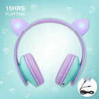 Słuchawki dla dzieci PowerLocus Kids TealPurple cat bezprzewodowe Bluetooth
