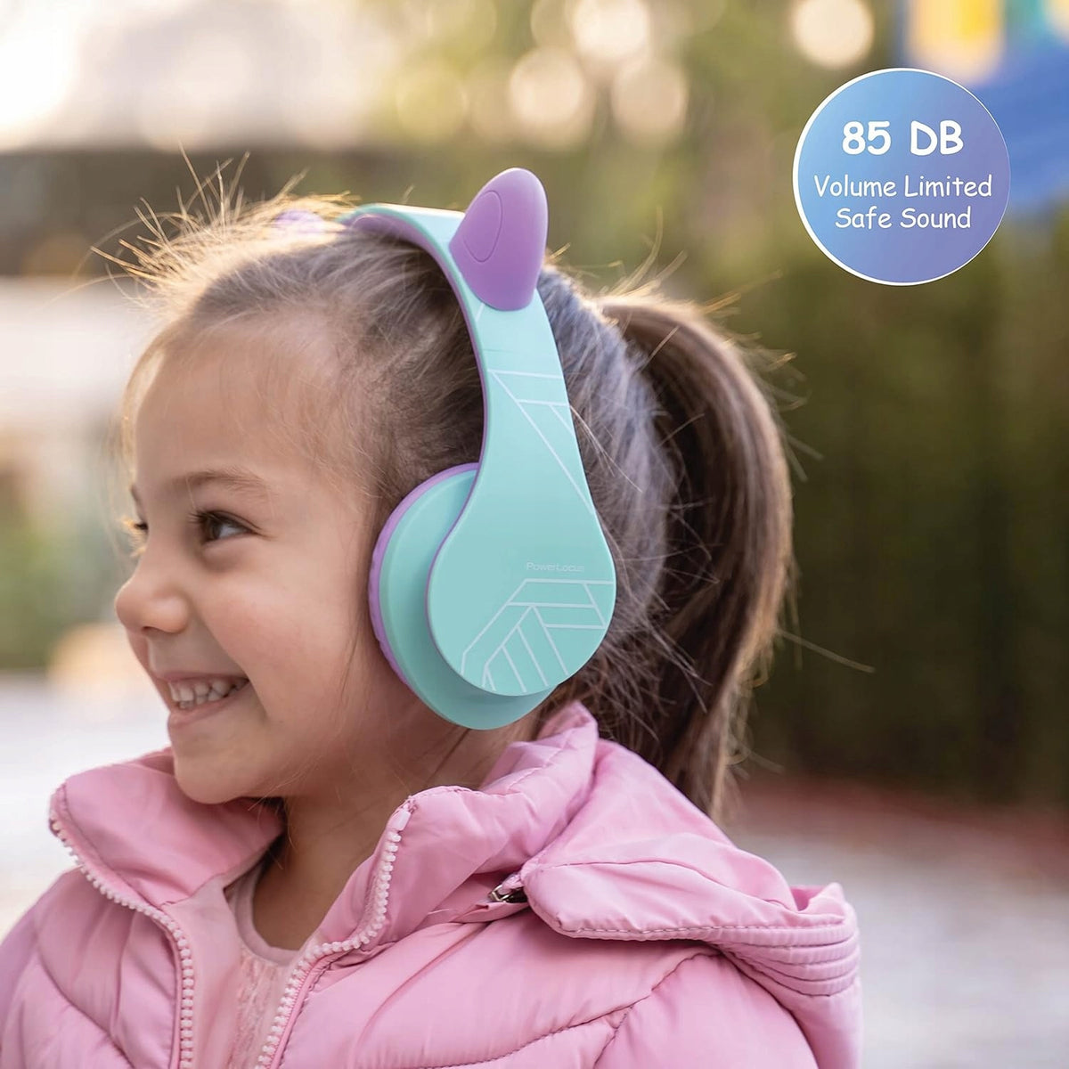 Słuchawki dla dzieci PowerLocus Kids TealPurple cat bezprzewodowe Bluetooth