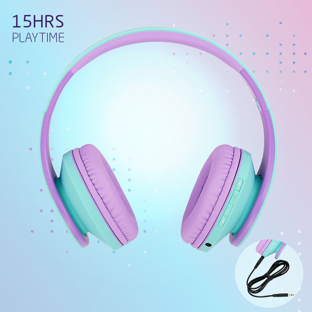 Słuchawki dla dzieci PowerLocus Kids tealpurple bezprzewodowe Bluetooth
