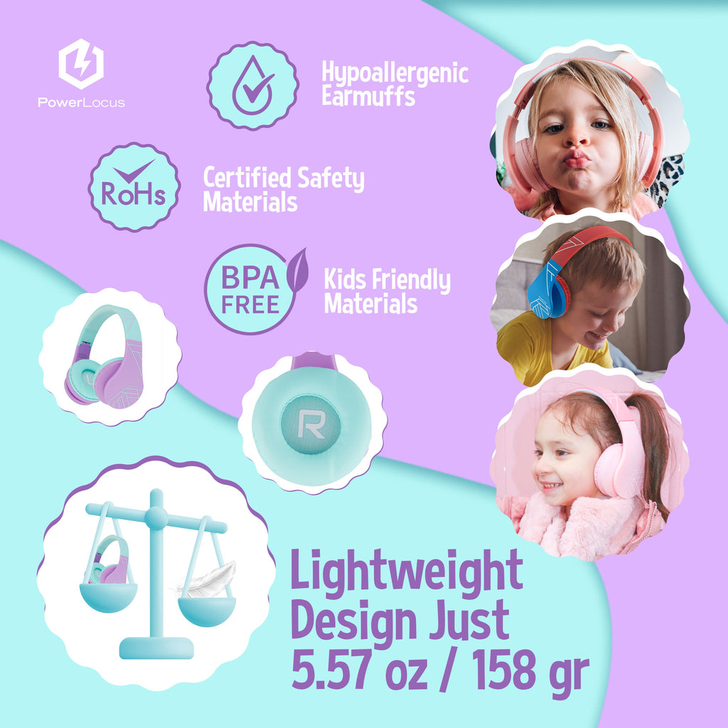 Słuchawki dla dzieci bezprzewodowe nauszne PowerLocus P1Kids kabel + etui