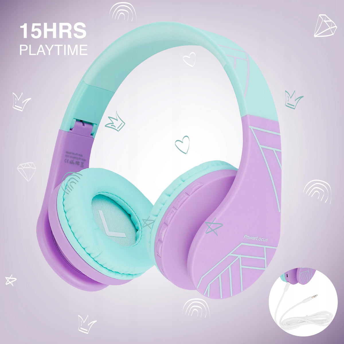 Słuchawki dla dzieci bezprzewodowe nauszne PowerLocus P1Kids kabel + etui